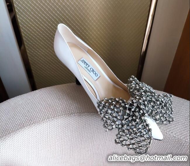 Lower Price Jimmy Choo Mana Lambskin Pumps 8.5cm with Crystal Bow 061201 White 2021