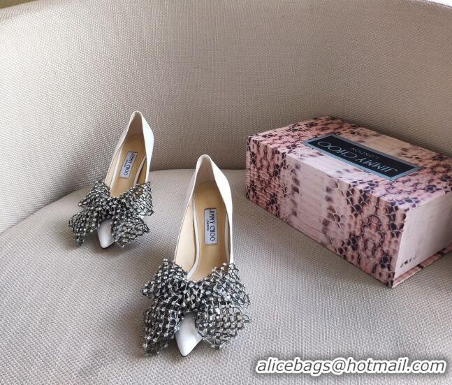 Lower Price Jimmy Choo Mana Lambskin Pumps 8.5cm with Crystal Bow 061201 White 2021