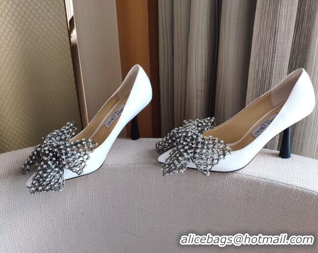 Lower Price Jimmy Choo Mana Lambskin Pumps 8.5cm with Crystal Bow 061201 White 2021