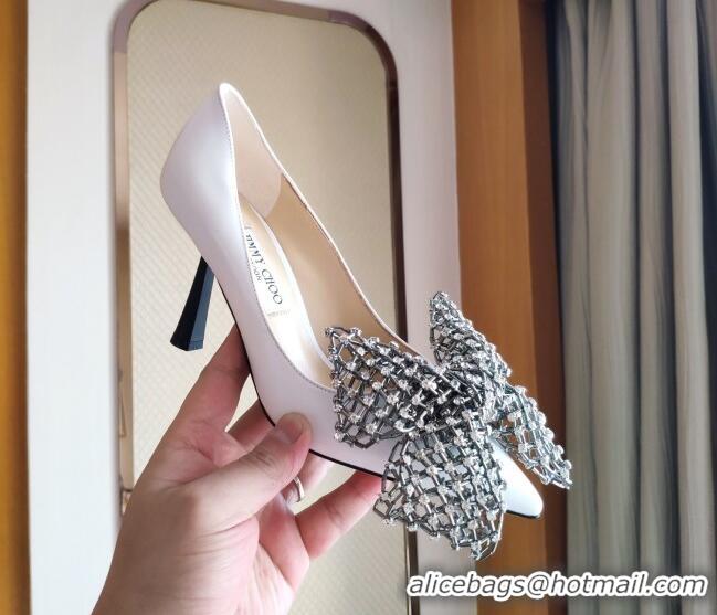 Lower Price Jimmy Choo Mana Lambskin Pumps 8.5cm with Crystal Bow 061201 White 2021