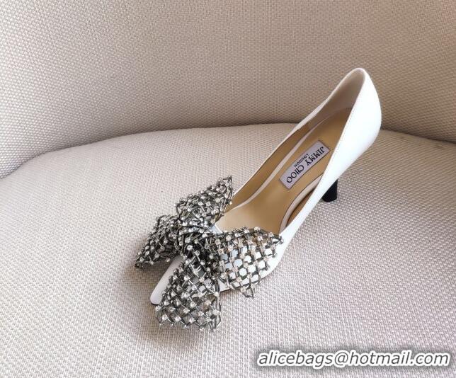 Lower Price Jimmy Choo Mana Lambskin Pumps 8.5cm with Crystal Bow 061201 White 2021