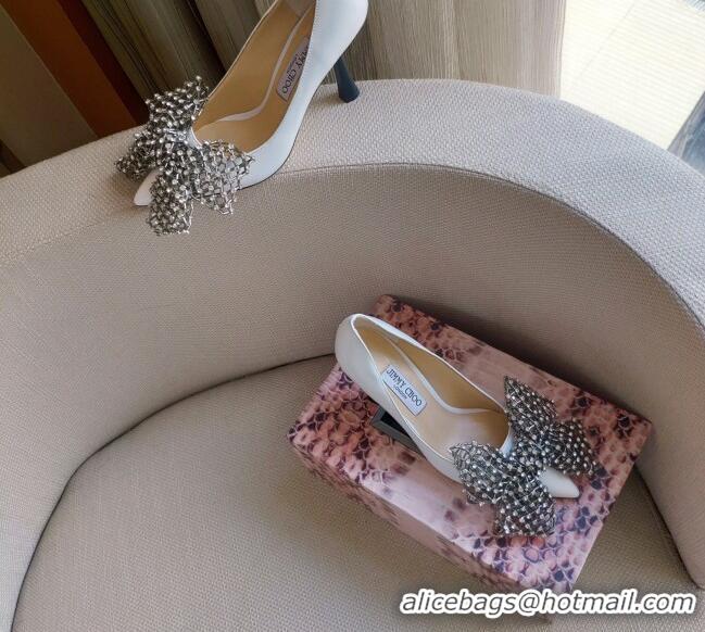 Lower Price Jimmy Choo Mana Lambskin Pumps 8.5cm with Crystal Bow 061201 White 2021