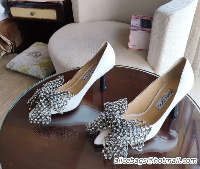 Lower Price Jimmy Choo Mana Lambskin Pumps 8.5cm with Crystal Bow 061201 White 2021