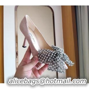 Good Looking Jimmy Choo Mana Lambskin Pumps 8.5cm with Crystal Bow 061201 Pink 2021