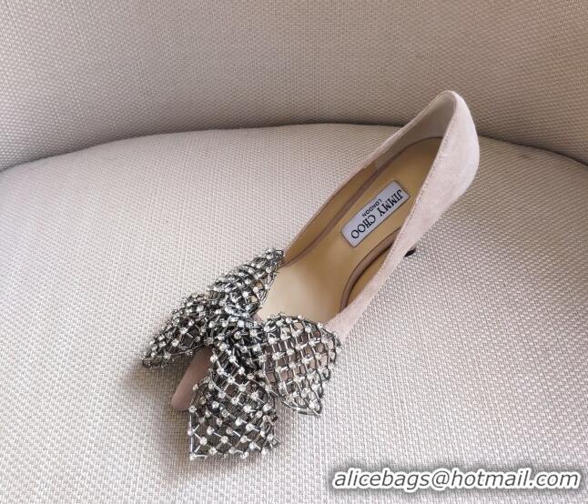 Good Looking Jimmy Choo Mana Lambskin Pumps 8.5cm with Crystal Bow 061201 Pink 2021