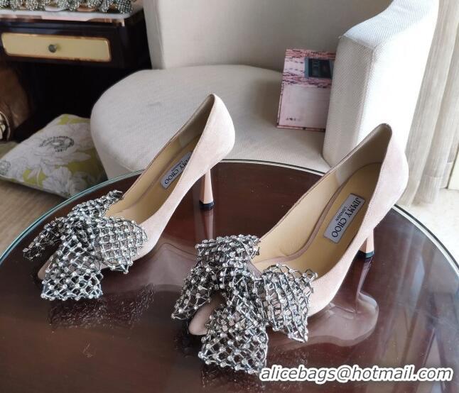 Good Looking Jimmy Choo Mana Lambskin Pumps 8.5cm with Crystal Bow 061201 Pink 2021