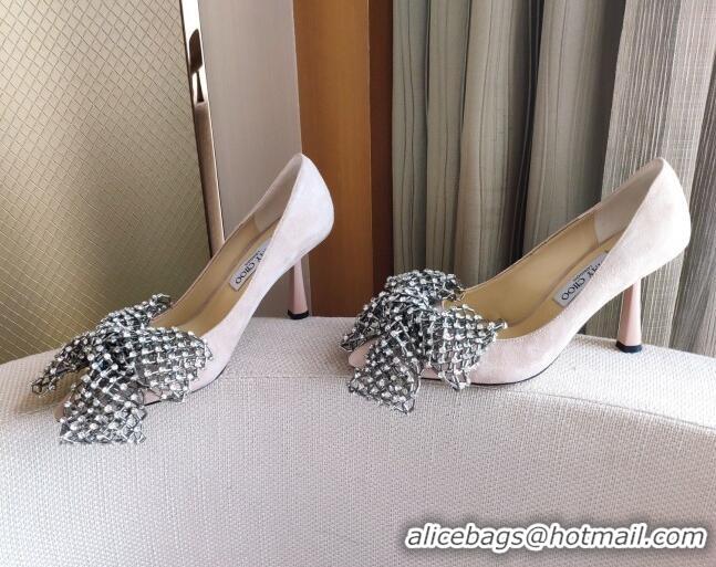 Good Looking Jimmy Choo Mana Lambskin Pumps 8.5cm with Crystal Bow 061201 Pink 2021