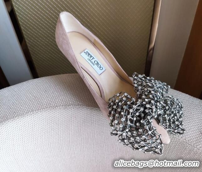 Good Looking Jimmy Choo Mana Lambskin Pumps 8.5cm with Crystal Bow 061201 Pink 2021