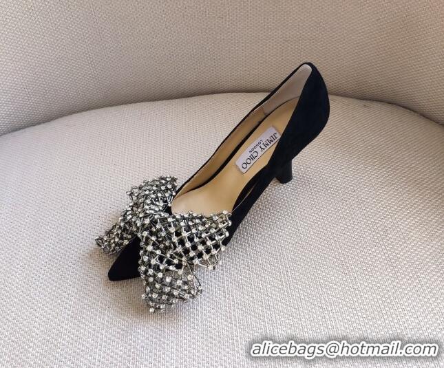 Cheap Price Jimmy Choo Mana Suede Pumps 8.5cm with Crystal Bow 061205 Black 2021