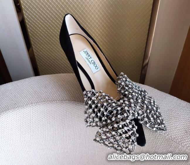 Cheap Price Jimmy Choo Mana Suede Pumps 8.5cm with Crystal Bow 061205 Black 2021