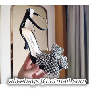 Best Product Jimmy Choo Mana Lambskin Sandals 8.5cm with Crystal Bow 061206 Black 2021