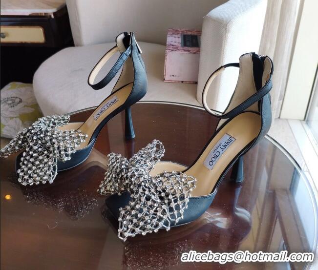 Best Product Jimmy Choo Mana Lambskin Sandals 8.5cm with Crystal Bow 061206 Black 2021