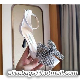 Luxury Jimmy Choo Mana Lambskin Sandals 8.5cm with Crystal Bow 061206 White 2021