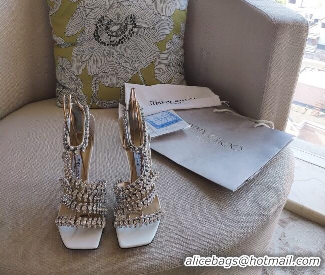 Best Luxury Jimmy Choo Josefine Calfskin Crystal Sandals 8.5cm 061211 White 2021