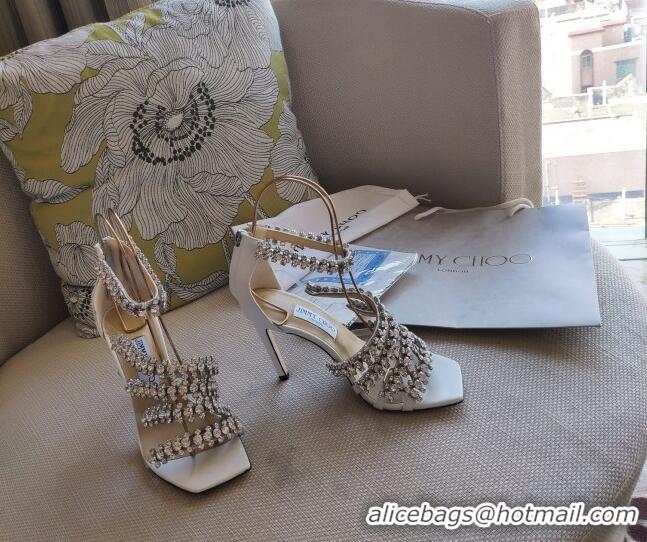 Best Luxury Jimmy Choo Josefine Calfskin Crystal Sandals 8.5cm 061211 White 2021