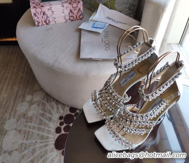 Best Luxury Jimmy Choo Josefine Calfskin Crystal Sandals 8.5cm 061211 White 2021