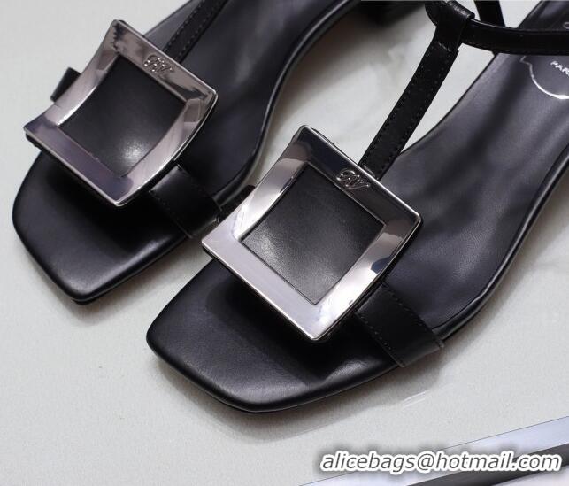 Top Quality Roger Vivier Calfskin Square Buckle Sandals 042763 Black/Silver 2021