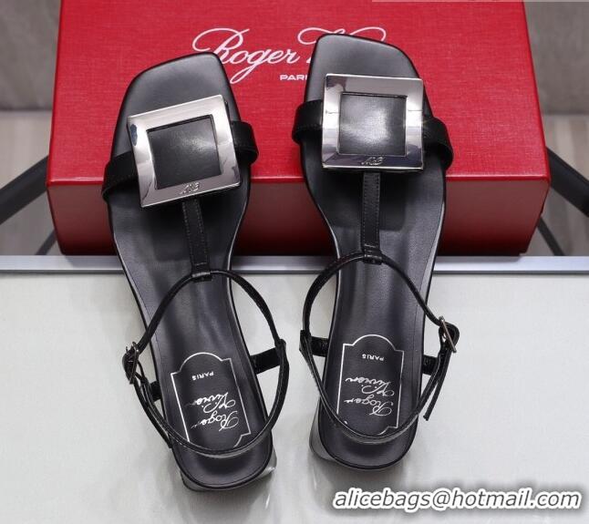 Top Quality Roger Vivier Calfskin Square Buckle Sandals 042763 Black/Silver 2021