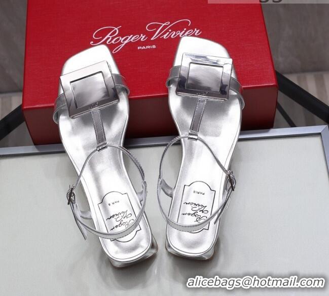 Low Price Roger Vivier Calfskin Square Buckle Sandals 042763 All Silver 2021