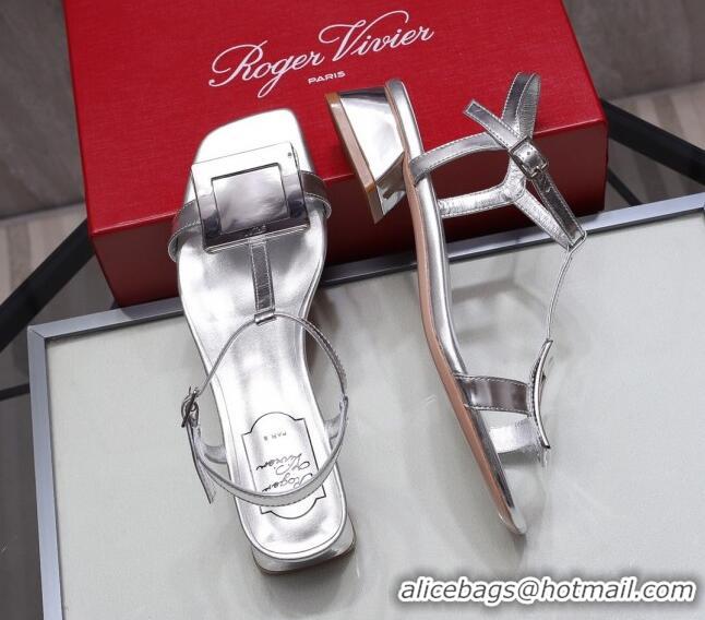 Low Price Roger Vivier Calfskin Square Buckle Sandals 042763 All Silver 2021