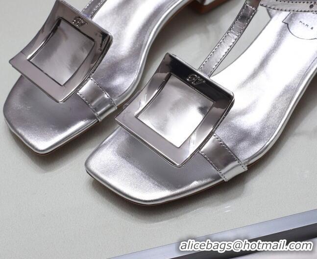 Low Price Roger Vivier Calfskin Square Buckle Sandals 042763 All Silver 2021