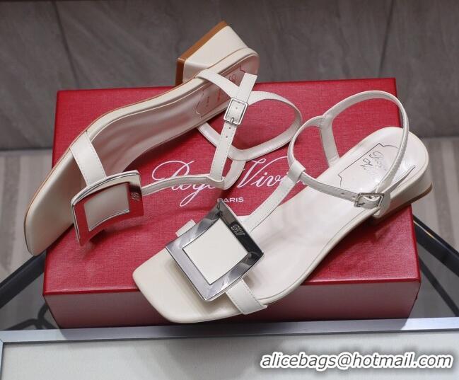 Cute Roger Vivier Calfskin Square Buckle Sandals 042763 White/Silver 2021