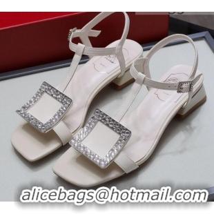 New Fashion Roger Vivier Calfskin Square Buckle Sandals 042763 White