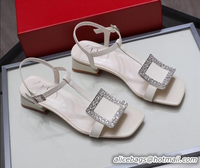 New Fashion Roger Vivier Calfskin Square Buckle Sandals 042763 White