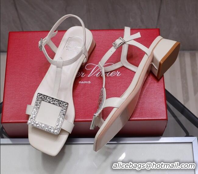 New Fashion Roger Vivier Calfskin Square Buckle Sandals 042763 White