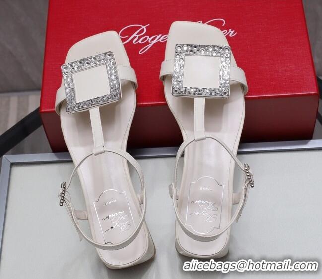 New Fashion Roger Vivier Calfskin Square Buckle Sandals 042763 White