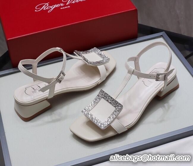 New Fashion Roger Vivier Calfskin Square Buckle Sandals 042763 White