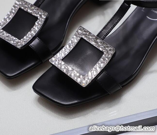 Best Luxury Roger Vivier Calfskin Crystal Buckle Sandals 042768 Black 2021