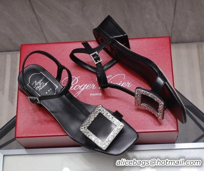 Best Luxury Roger Vivier Calfskin Crystal Buckle Sandals 042768 Black 2021