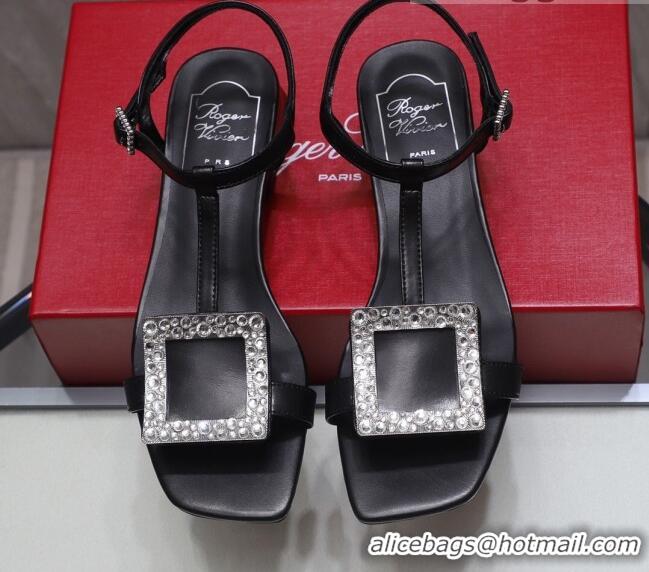 Best Luxury Roger Vivier Calfskin Crystal Buckle Sandals 042768 Black 2021