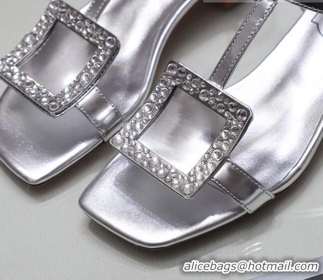 Modern Roger Vivier Calfskin Crystal Buckle Sandals 042768 Silver 2021