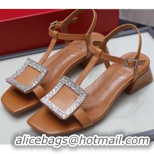 Top Quality Roger Vivier Calfskin Crystal Buckle Sandals 042768 Brown 2021