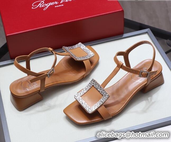 Top Quality Roger Vivier Calfskin Crystal Buckle Sandals 042768 Brown 2021