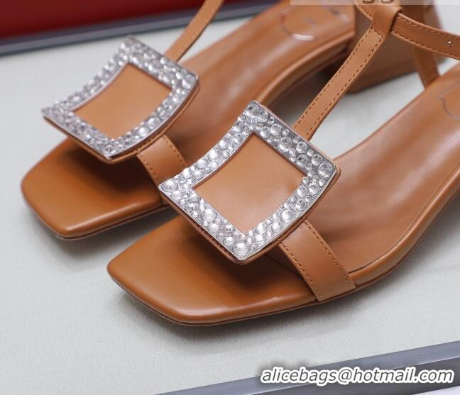 Top Quality Roger Vivier Calfskin Crystal Buckle Sandals 042768 Brown 2021