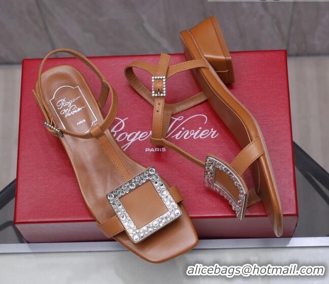 Top Quality Roger Vivier Calfskin Crystal Buckle Sandals 042768 Brown 2021