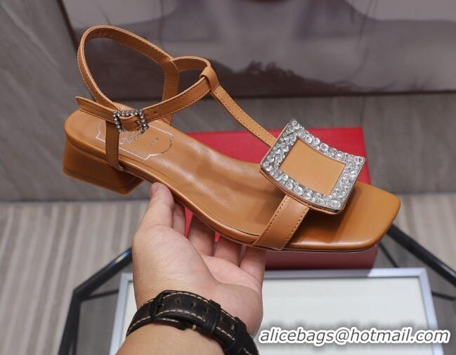 Top Quality Roger Vivier Calfskin Crystal Buckle Sandals 042768 Brown 2021