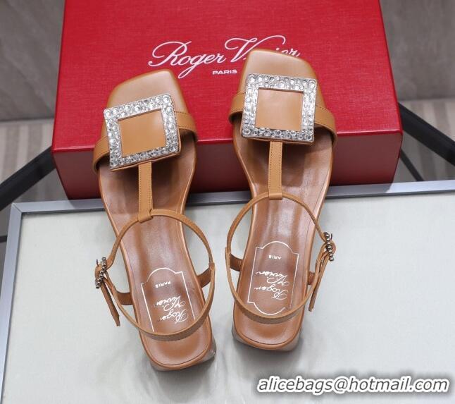 Top Quality Roger Vivier Calfskin Crystal Buckle Sandals 042768 Brown 2021