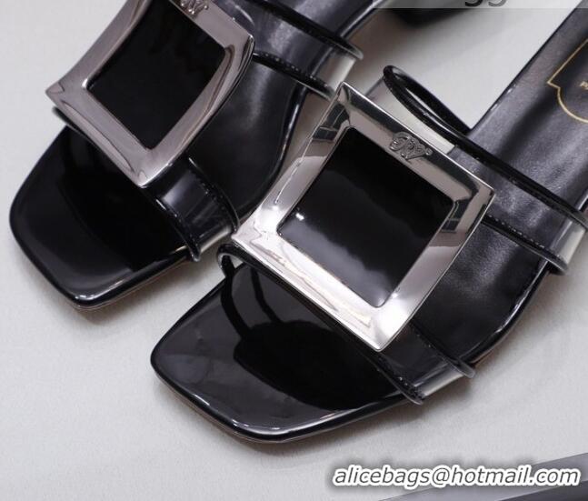 Perfect Roger Vivier Calfskin Square Buckle Heel Slide Sandals 042774 Black 2021