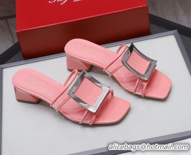 Good Product Roger Vivier Calfskin Square Buckle Heel Slide Sandals 042774 Pink 2021