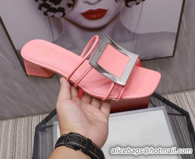 Good Product Roger Vivier Calfskin Square Buckle Heel Slide Sandals 042774 Pink 2021