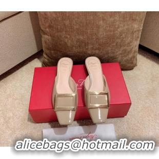 Top Quality Roger Vivier Belle Vivie Patent Calfskin Mules Heel 4.5 cm 1042906 Beige 2021