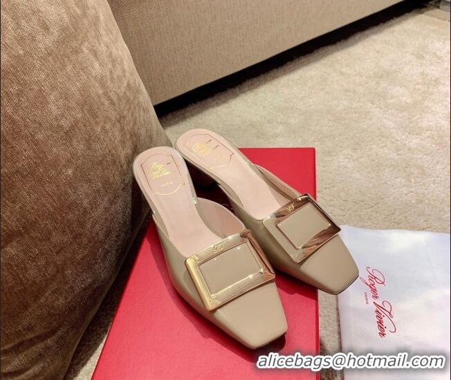 Top Quality Roger Vivier Belle Vivie Patent Calfskin Mules Heel 4.5 cm 1042906 Beige 2021