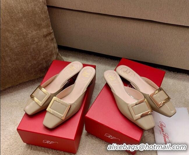 Top Quality Roger Vivier Belle Vivie Patent Calfskin Mules Heel 4.5 cm 1042906 Beige 2021