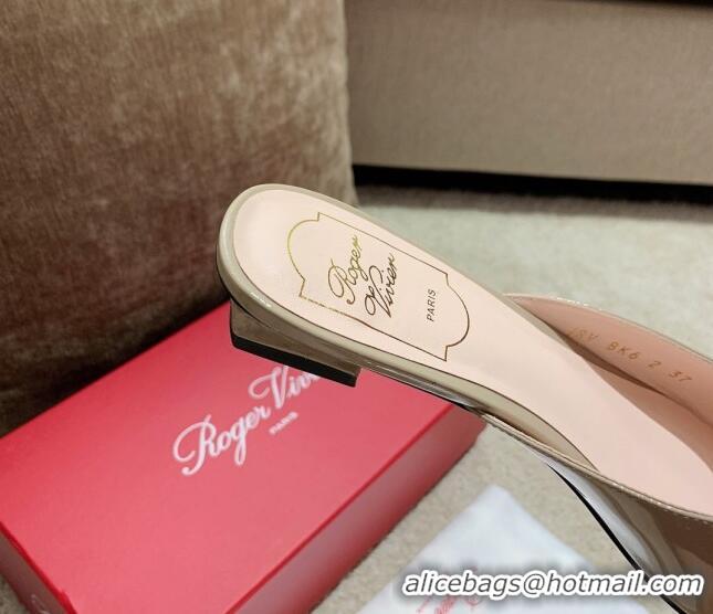 Top Quality Roger Vivier Belle Vivie Patent Calfskin Mules Heel 4.5 cm 1042906 Beige 2021