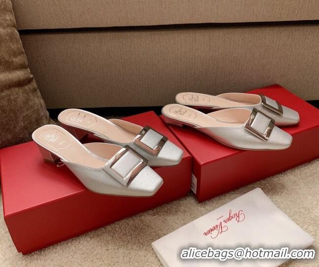 Super Quality Roger Vivier Belle Vivie Calfskin 4.5 cm Mules 042907 Silver 2021