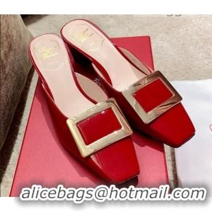 Best Luxury Roger Vivier Belle Vivie Patent Calfskin 4.5 cm Mules 042909 Red 2021